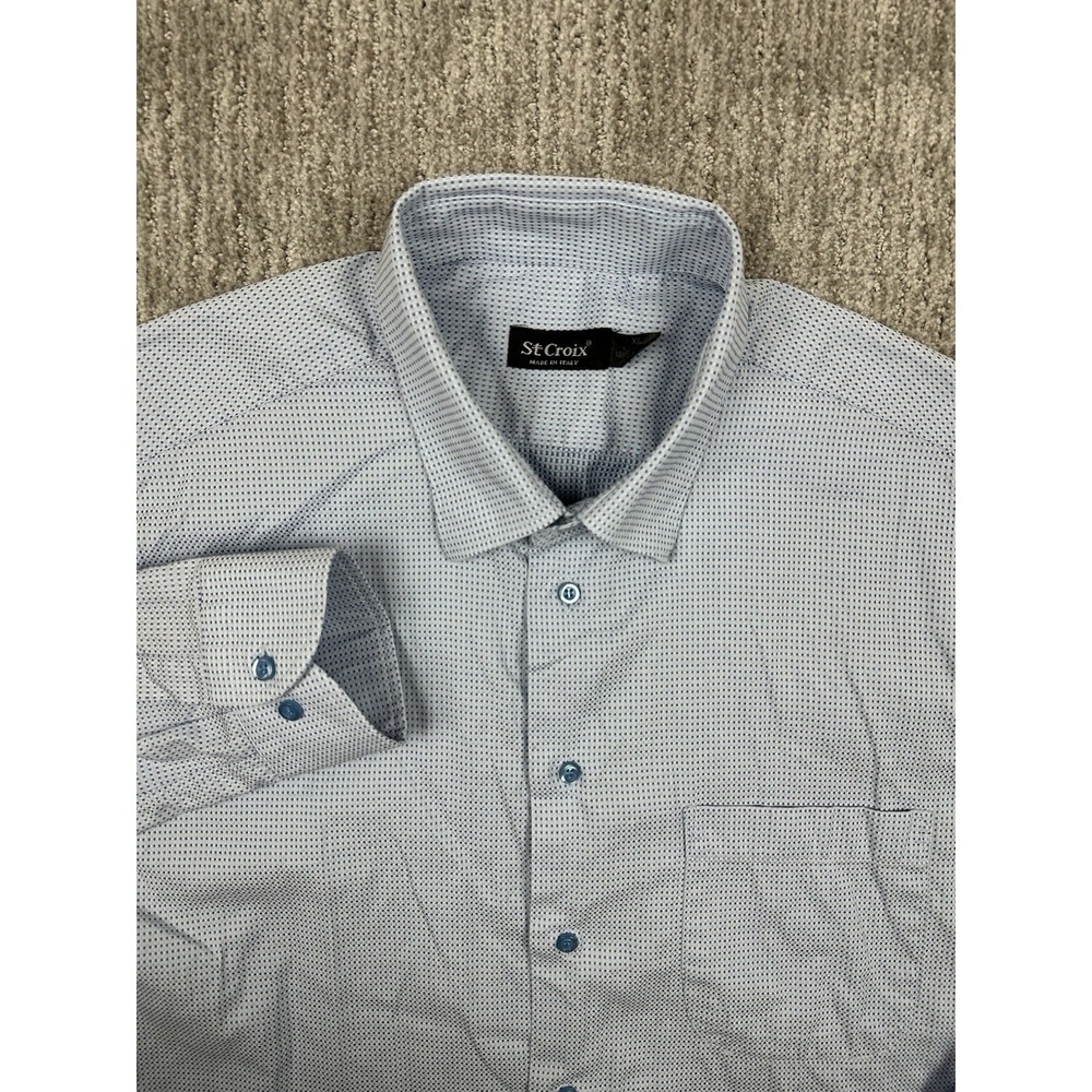 St Croix Mens Long Sleeve Button Down Dress Shirt XL White Blue Made in Italy